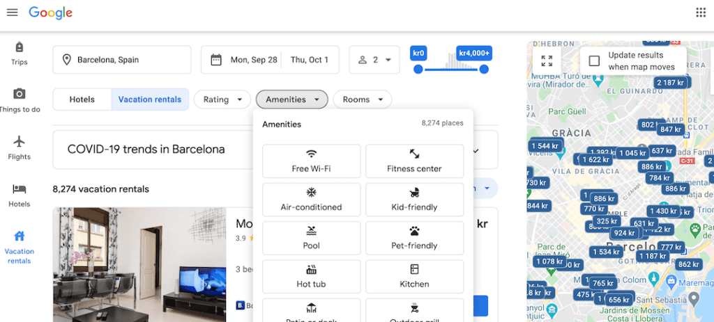 Filtros de Google Vacation Rental